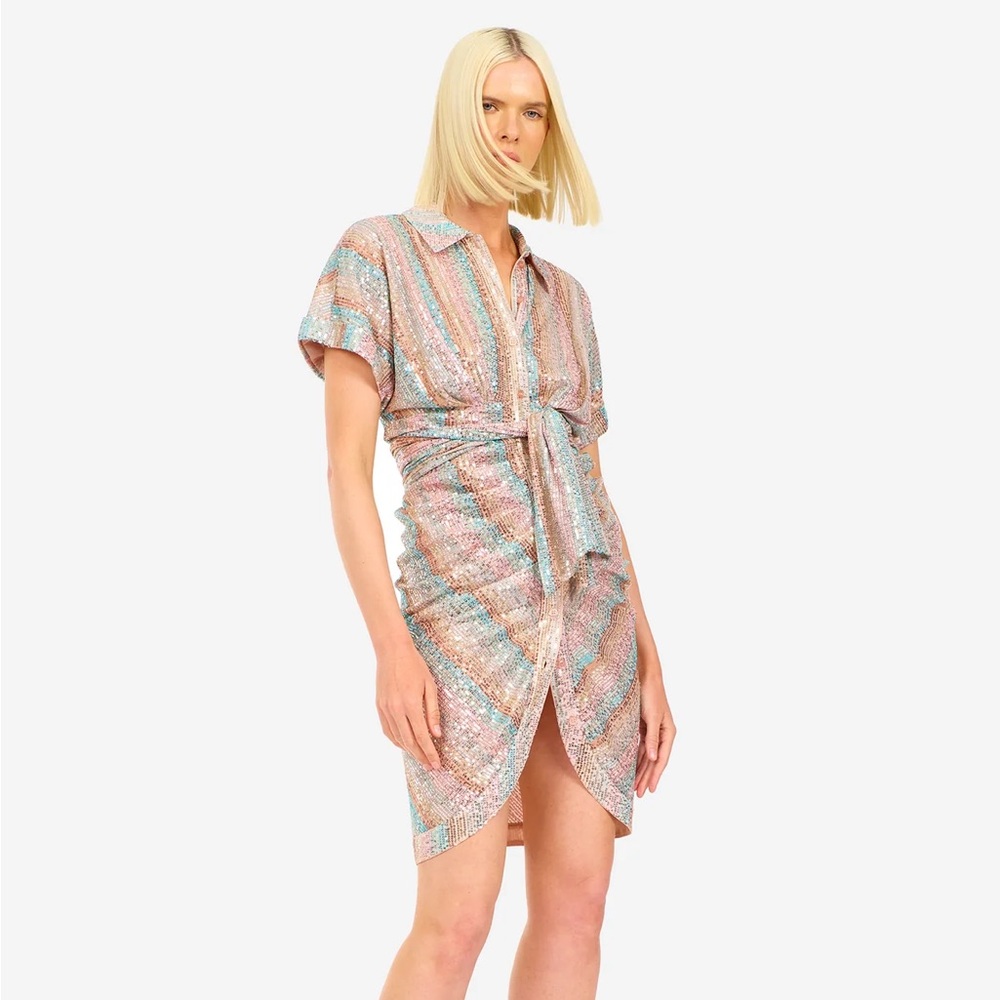 LE SUPERBE MINI MIKO DRESS AQUA RAINBOW size 4 NWT $495🌈 - Picture 4 of 14